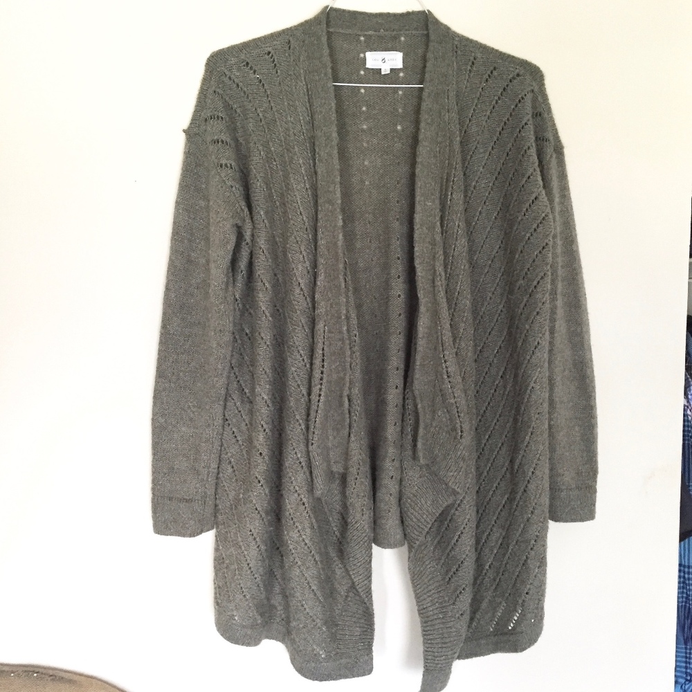 Lou & Grey | Slouchy Wool Cardigan with Cutout Detail in Putty Grey Brown